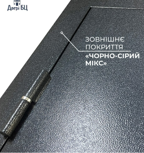 Вхідні двері Січ 1. Колір: чорно-сірий мікс + зріз каменю