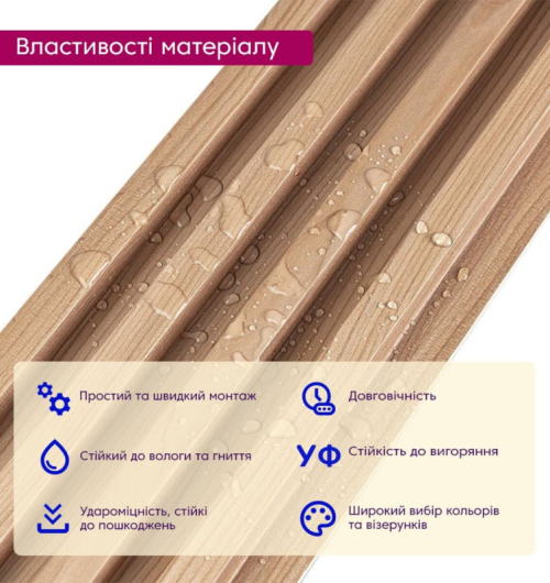 3D панелі "Рейка WPC" (вишня 23мм)